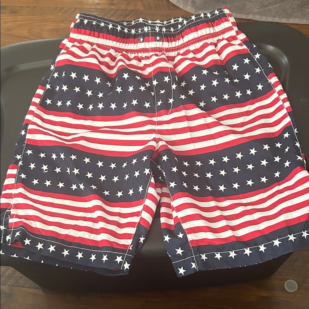 Kids Red, White & Blue Star Stripe Swim Trunks